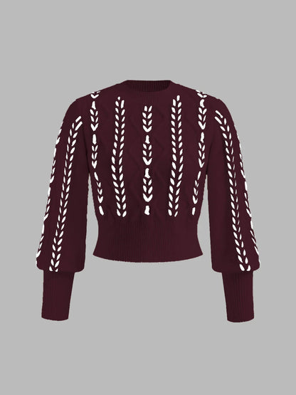 Women's Cable Knit Balloon Sleeve Sweater