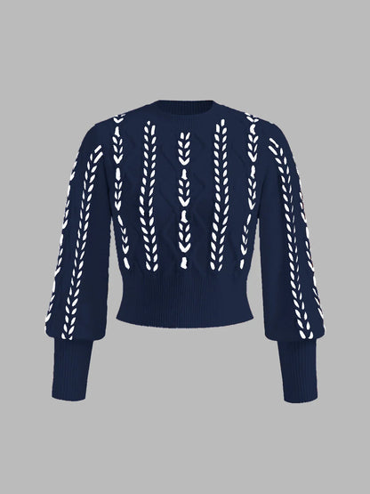 Women's Cable Knit Balloon Sleeve Sweater
