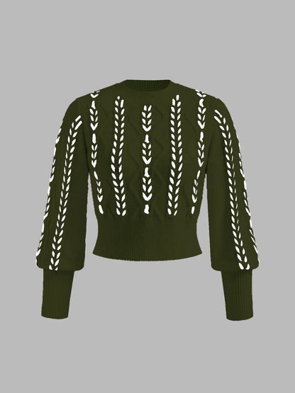 Women's Cable Knit Balloon Sleeve Sweater