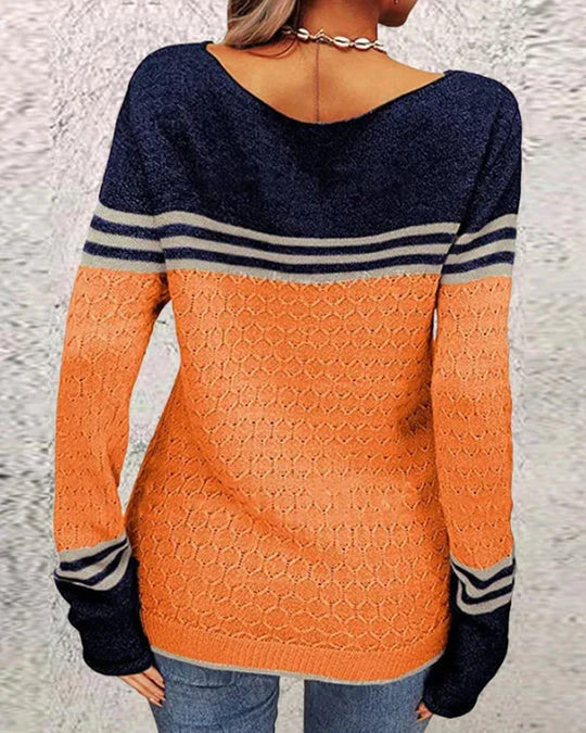 Women's Striped Colorblock Knit Sweater