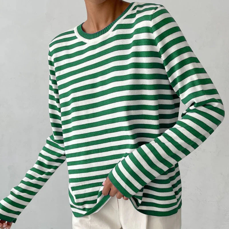 Women's Striped Crew Neck Knit Sweater