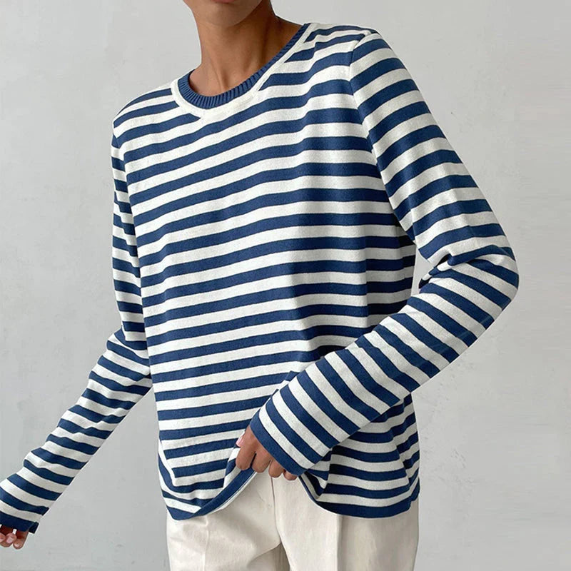 Women's Striped Crew Neck Knit Sweater