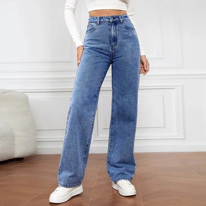 Chic High Waisted Relaxed Leg Jeans for Women with Straight Baggy Denim Easy Style