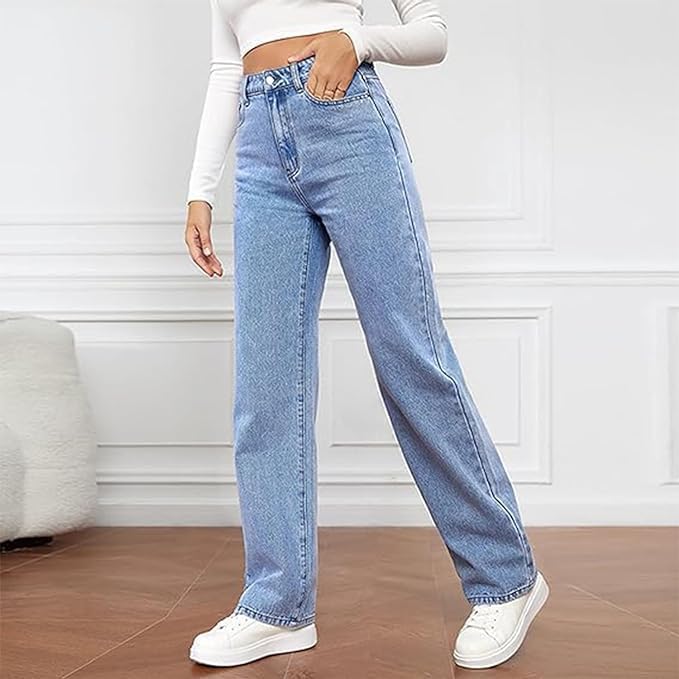 Chic High Waisted Relaxed Leg Jeans for Women with Straight Baggy Denim Easy Style