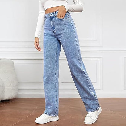 Chic High Waisted Relaxed Leg Jeans for Women with Straight Baggy Denim Easy Style