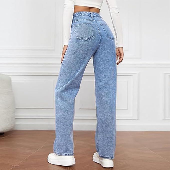 Chic High Waisted Relaxed Leg Jeans for Women with Straight Baggy Denim Easy Style
