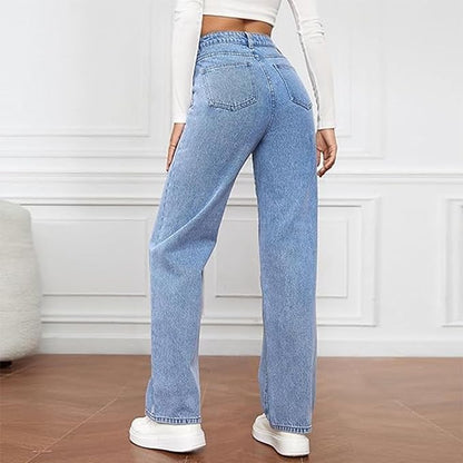 Chic High Waisted Relaxed Leg Jeans for Women with Straight Baggy Denim Easy Style