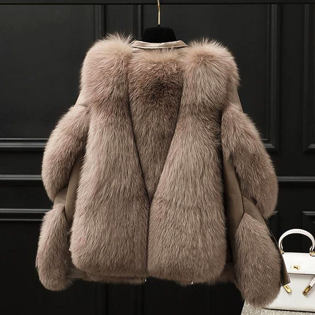 Women Oversized Fur Collar Leather Jacket
