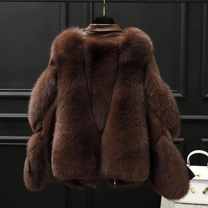 Women Oversized Fur Collar Leather Jacket