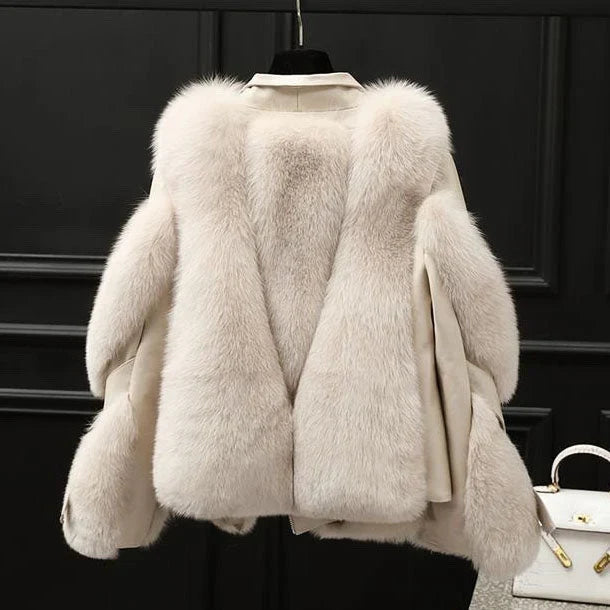 Women Oversized Fur Collar Leather Jacket