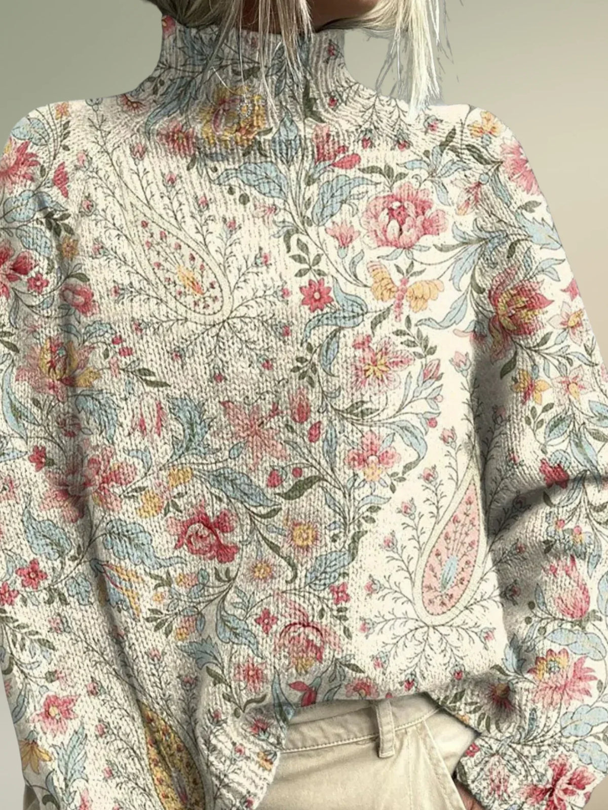 Women's Floral Print Mock Neck Sweater