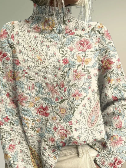 Women's Floral Print Mock Neck Sweater