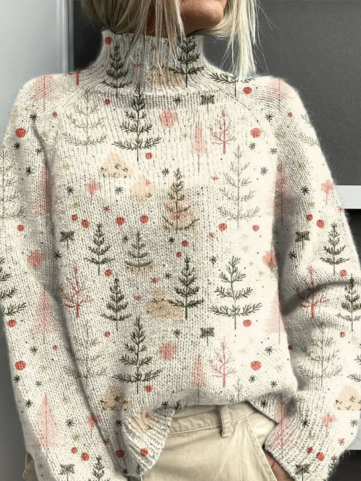 Women's Floral Print Mock Neck Sweater