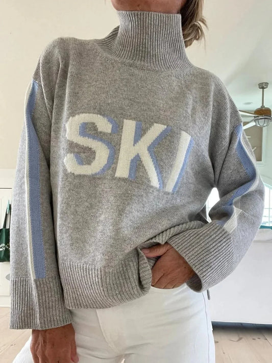 Women's Colorblock Print Turtleneck Sweater