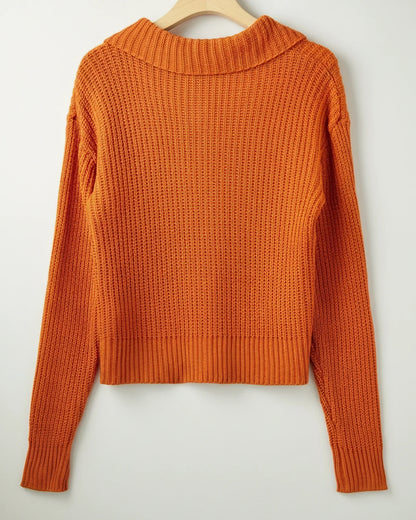 Cozy Ribbed Knit Sweater for Women with Collar Long Sleeve Button Front Cropped Cardigan Style