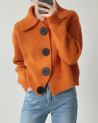 Cozy Ribbed Knit Sweater for Women with Collar Long Sleeve Button Front Cropped Cardigan Style