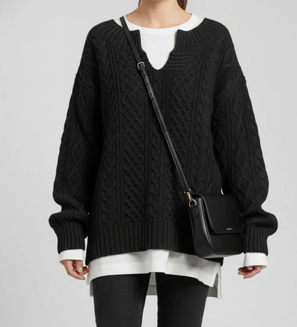 Comfortable Cable Knit Sweater for Women with Mock Neck Long Sleeve Oversized Relaxed Style