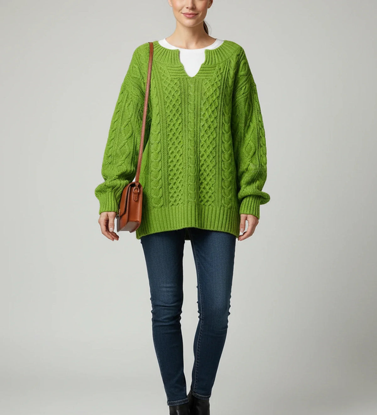 Comfortable Cable Knit Sweater for Women with Mock Neck Long Sleeve Oversized Relaxed Style
