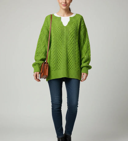 Comfortable Cable Knit Sweater for Women with Mock Neck Long Sleeve Oversized Relaxed Style