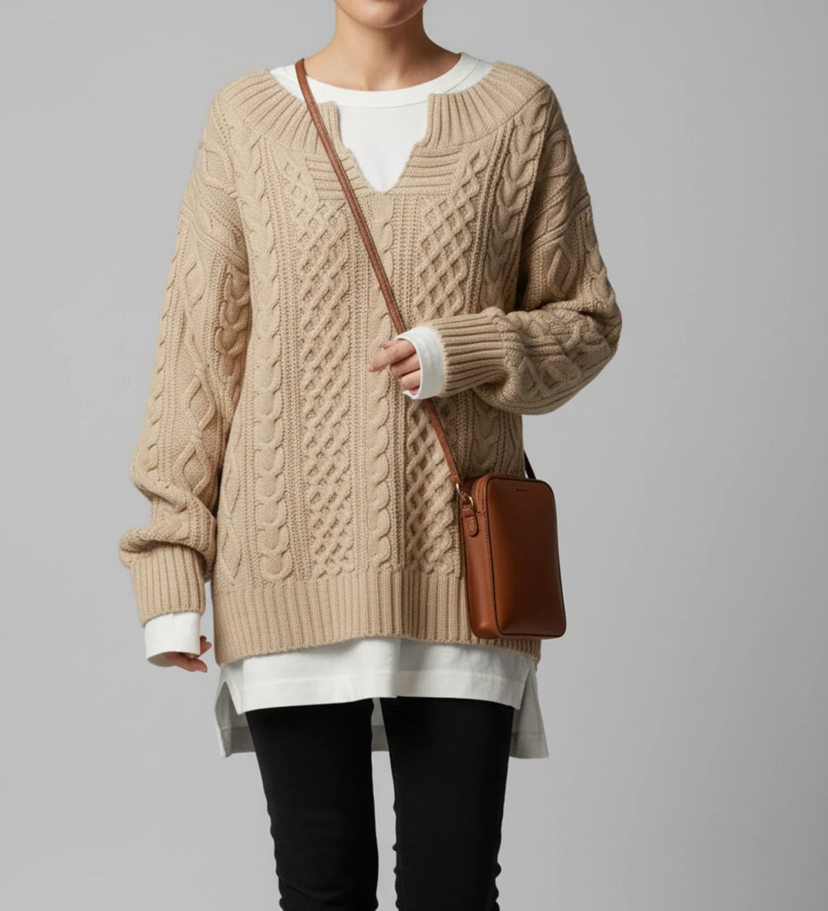 Comfortable Cable Knit Sweater for Women with Mock Neck Long Sleeve Oversized Relaxed Style
