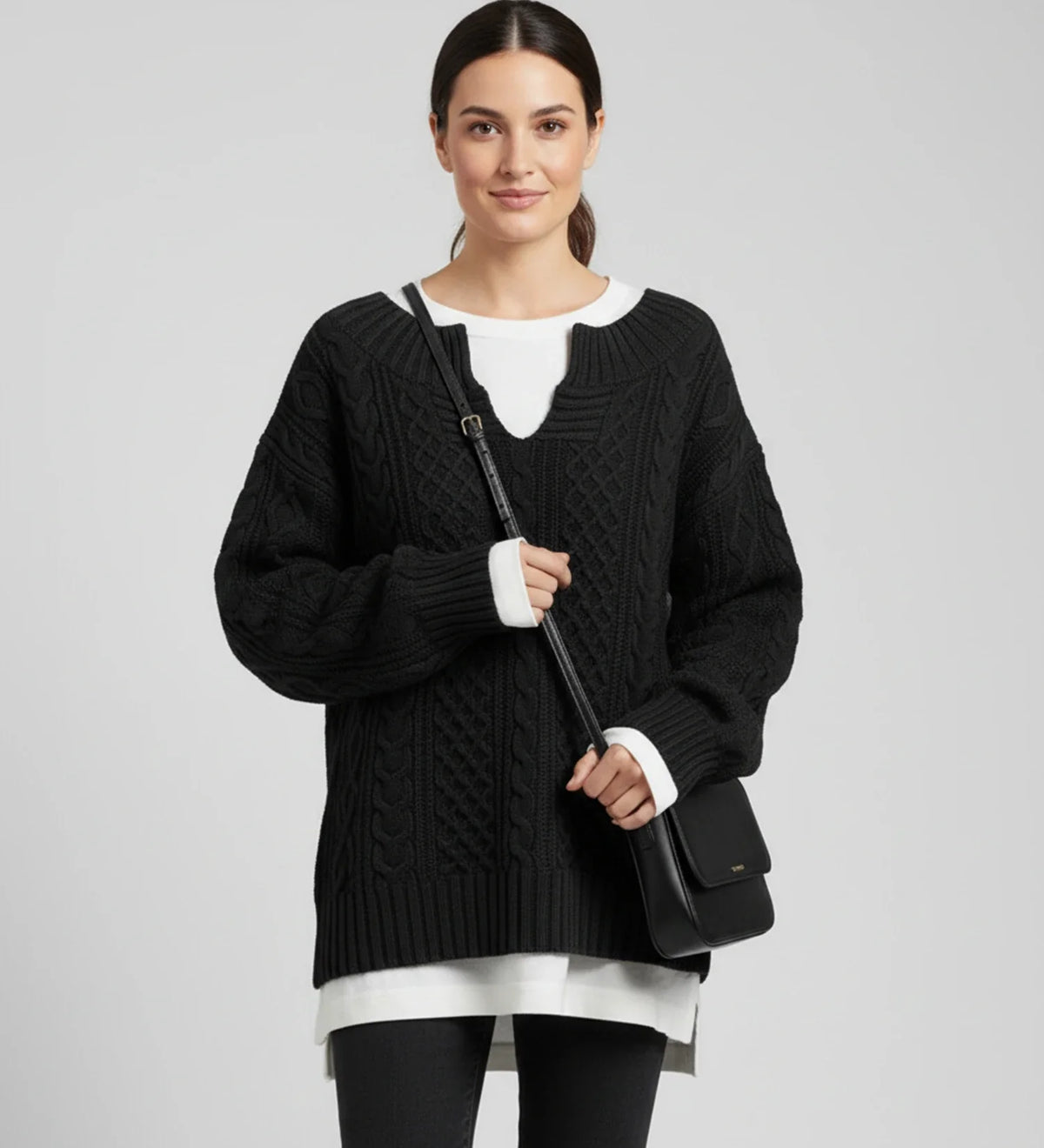 Comfortable Cable Knit Sweater for Women with Mock Neck Long Sleeve Oversized Relaxed Style
