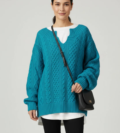 Comfortable Cable Knit Sweater for Women with Mock Neck Long Sleeve Oversized Relaxed Style
