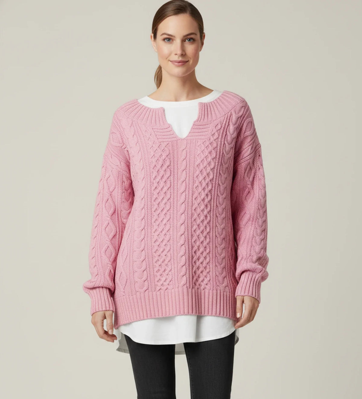 Comfortable Cable Knit Sweater for Women with Mock Neck Long Sleeve Oversized Relaxed Style