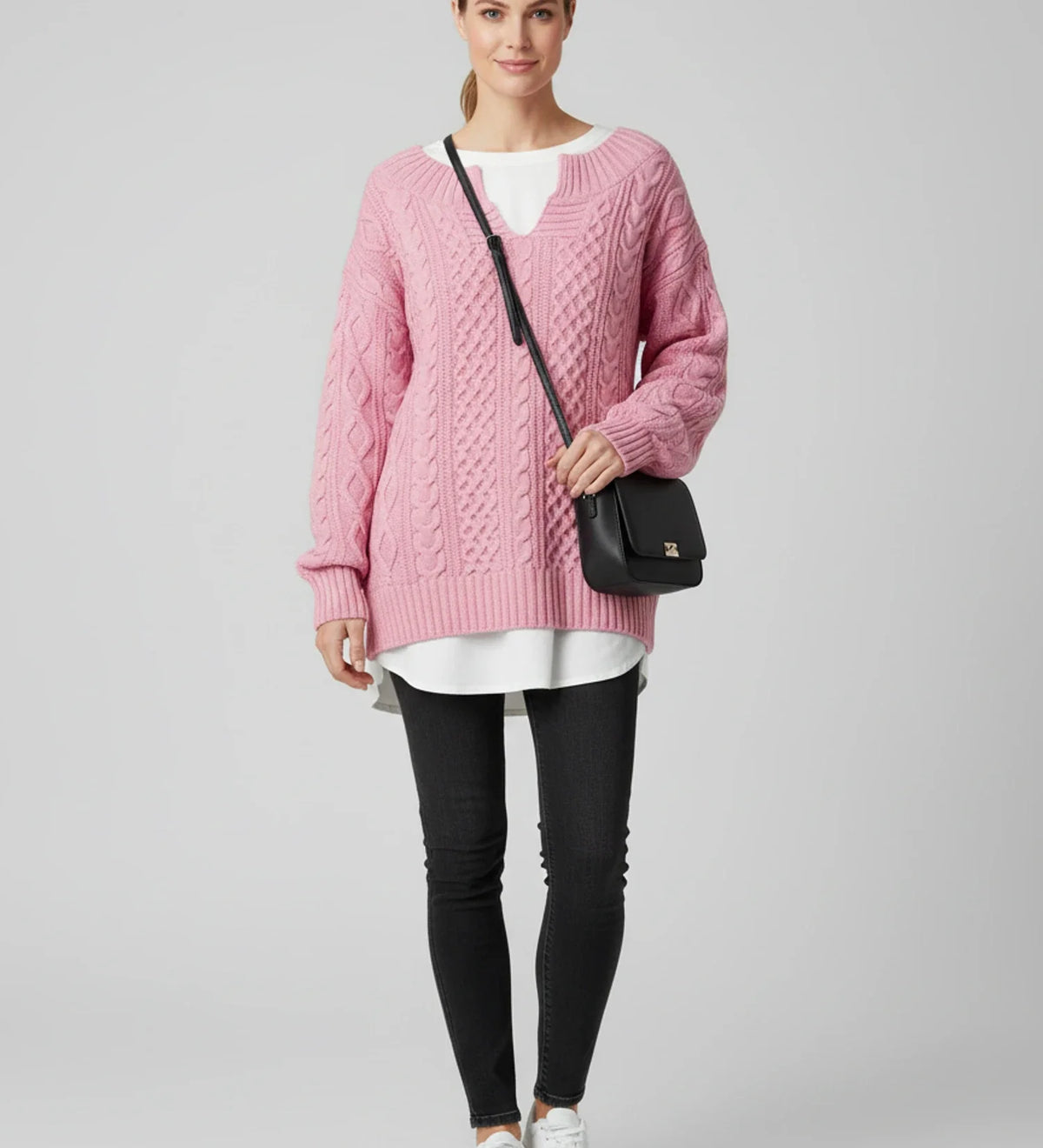 Comfortable Cable Knit Sweater for Women with Mock Neck Long Sleeve Oversized Relaxed Style
