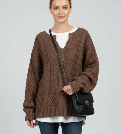 Comfortable Cable Knit Sweater for Women with Mock Neck Long Sleeve Oversized Relaxed Style