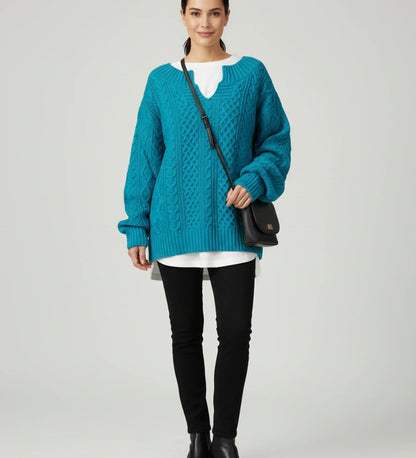 Comfortable Cable Knit Sweater for Women with Mock Neck Long Sleeve Oversized Relaxed Style