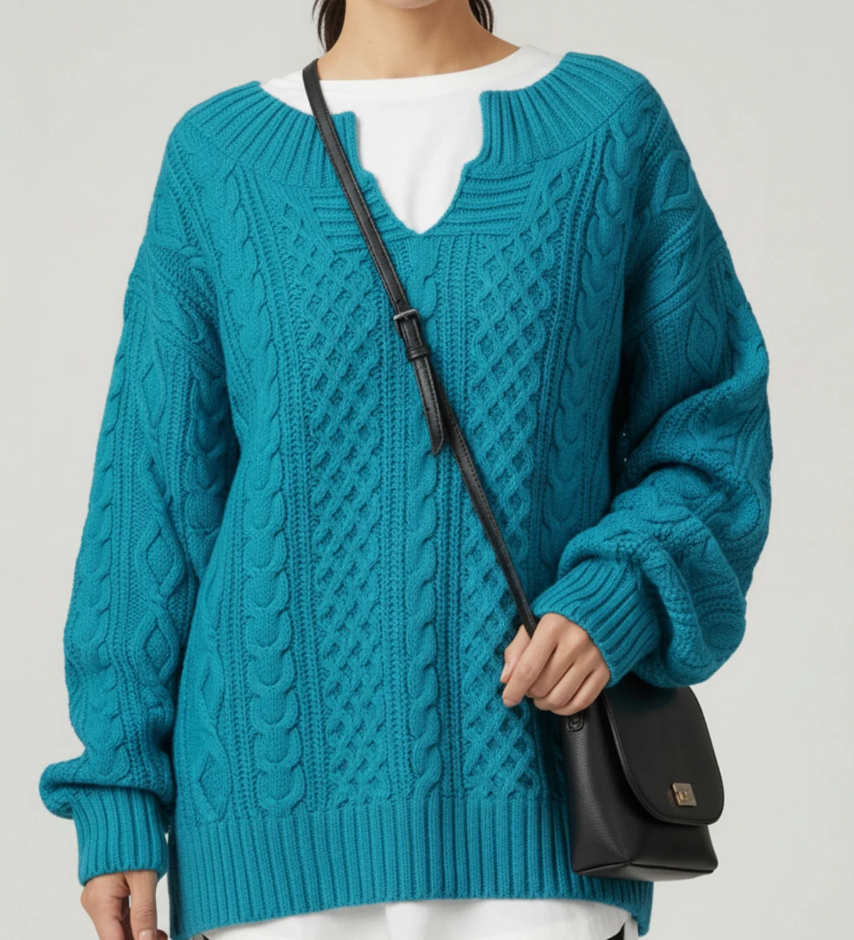 Comfortable Cable Knit Sweater for Women with Mock Neck Long Sleeve Oversized Relaxed Style