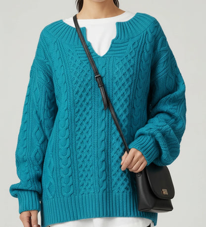 Comfortable Cable Knit Sweater for Women with Mock Neck Long Sleeve Oversized Relaxed Style