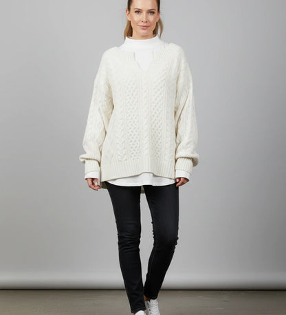 Comfortable Cable Knit Sweater for Women with Mock Neck Long Sleeve Oversized Relaxed Style