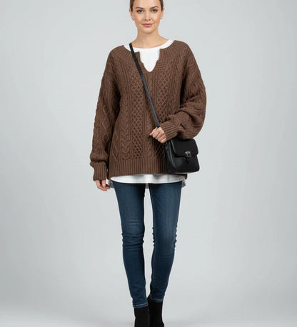 Comfortable Cable Knit Sweater for Women with Mock Neck Long Sleeve Oversized Relaxed Style