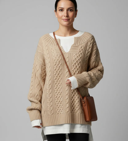 Comfortable Cable Knit Sweater for Women with Mock Neck Long Sleeve Oversized Relaxed Style