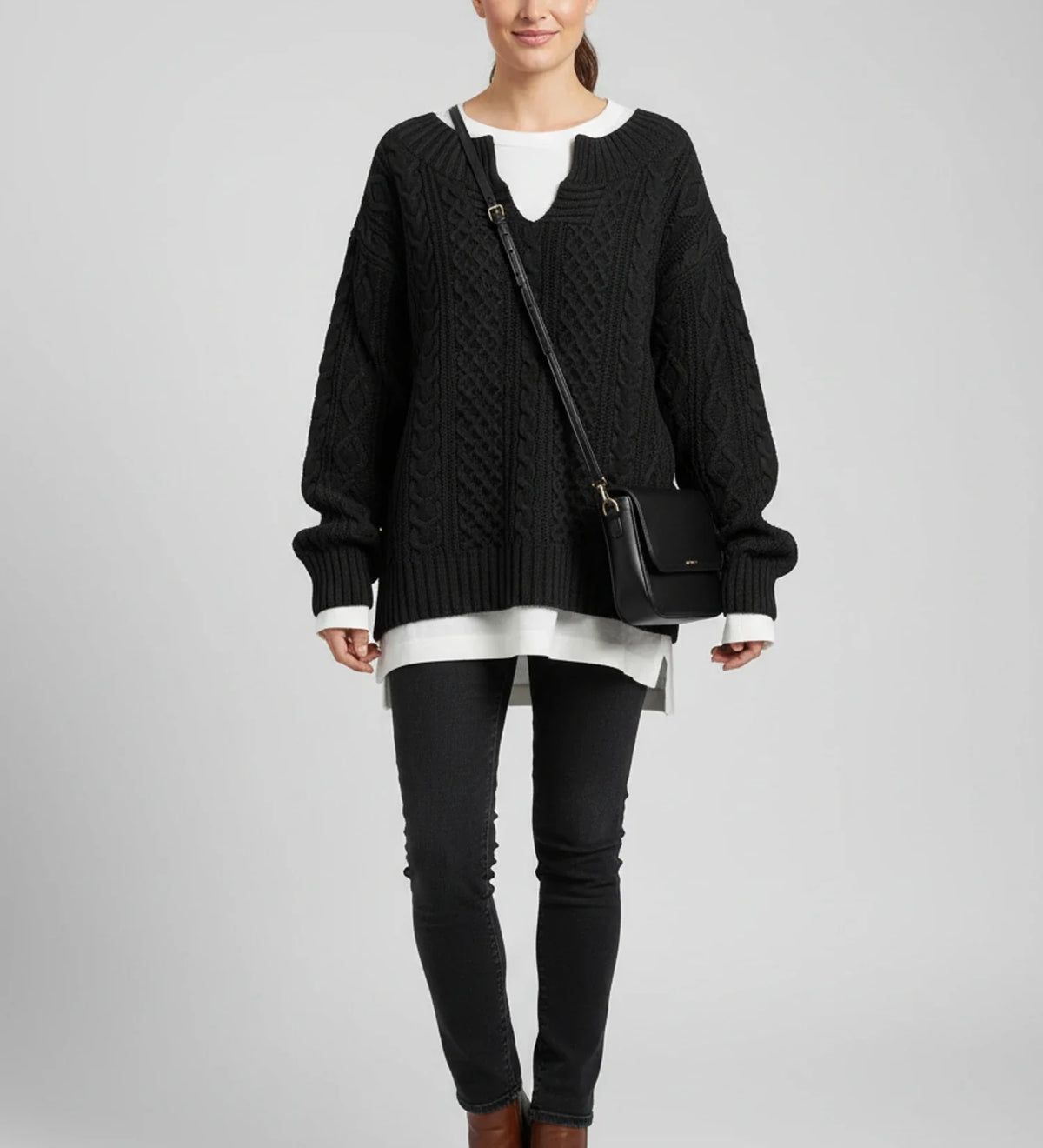 Comfortable Cable Knit Sweater for Women with Mock Neck Long Sleeve Oversized Relaxed Style