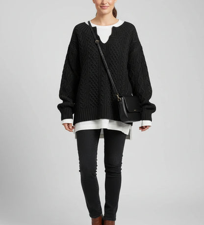 Comfortable Cable Knit Sweater for Women with Mock Neck Long Sleeve Oversized Relaxed Style