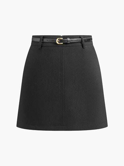 Elegant Textured Mini Skirt for Women with A Line Silhouette Belt Loop Tailored Style