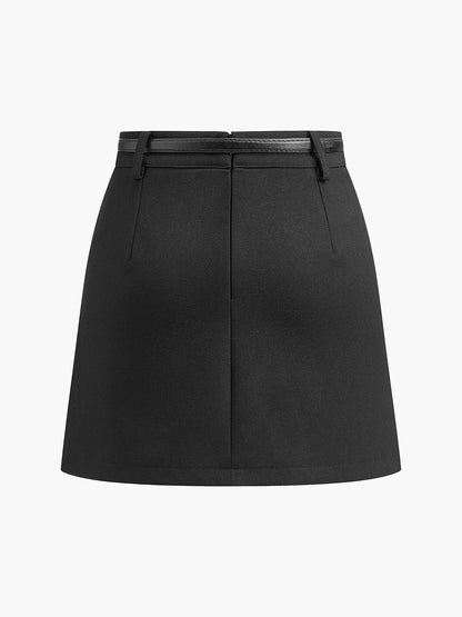 Elegant Textured Mini Skirt for Women with A Line Silhouette Belt Loop Tailored Style