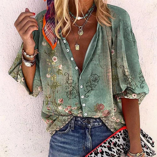 Effortless Paisley Print Blouse for Women with V Neck Half Sleeve Relaxed Boho Style