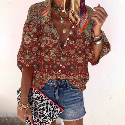 Effortless Paisley Print Blouse for Women with V Neck Half Sleeve Relaxed Boho Style