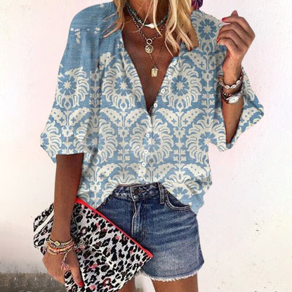 Effortless Paisley Print Blouse for Women with V Neck Half Sleeve Relaxed Boho Style