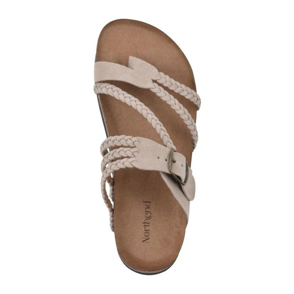Comfortable Braided Strap Slide Sandal for Women with Buckle Cork Footbed Boho Style