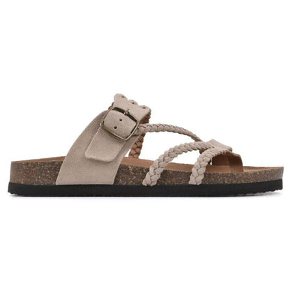 Comfortable Braided Strap Slide Sandal for Women with Buckle Cork Footbed Boho Style