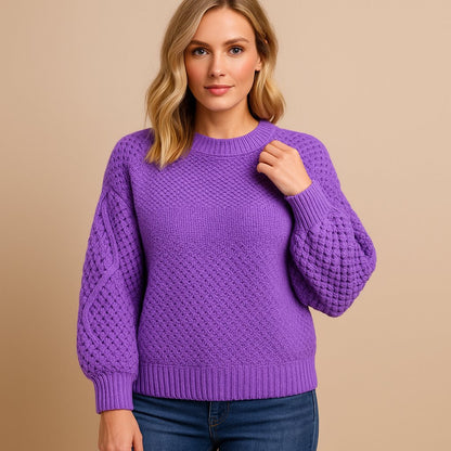 Comfortable Cable Knit Sweater for Women with Crew Neck Long Sleeve Ribbed Cuff Relaxed Oversized Knit Style
