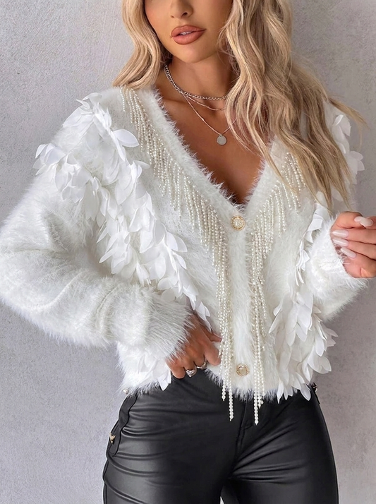 Women's Oversized Fluffy Patterned Cardigan