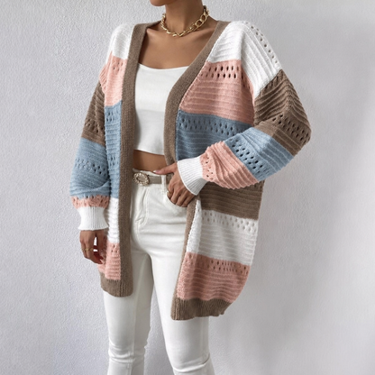 Women's Longline Patterned Open Front Cardigan