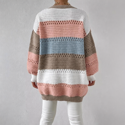Women's Longline Patterned Open Front Cardigan