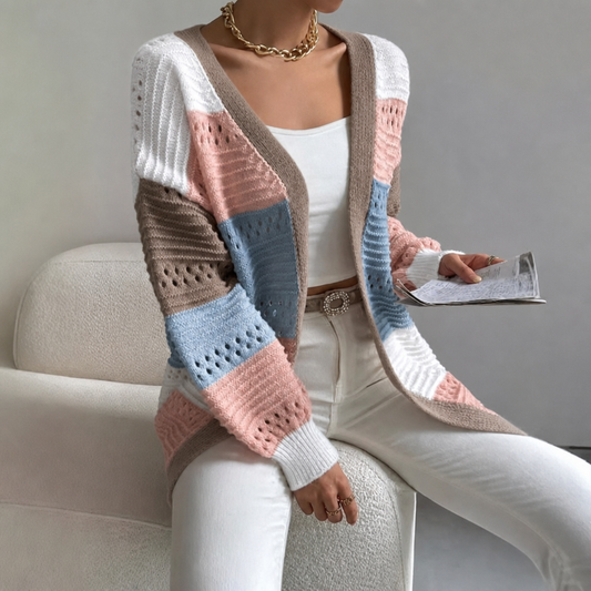 Women's Longline Patterned Open Front Cardigan