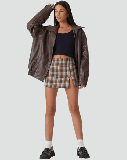 Women's Oversized Faux Leather Bomber Jacket